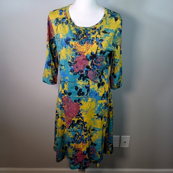 Peruvian Connection Dresses & Skirts - Peruvian Connection Zephirine M Boho Floral Cottagecore Fit & Flare Midi Dress